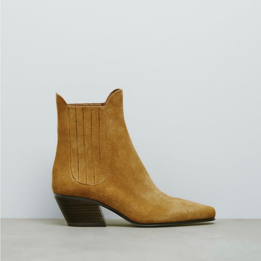 Zara western/cowboy split suede leather ankle boots